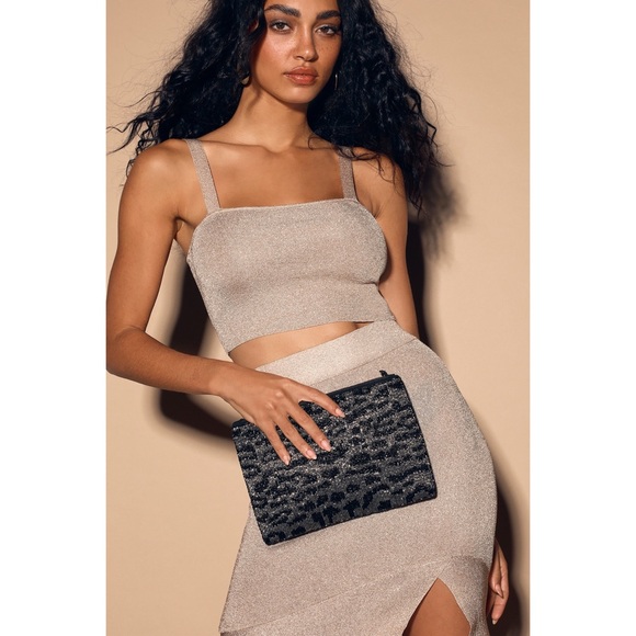 Lulus Black and Silver Leopard Beaded Clutch - Picture 5 of 9